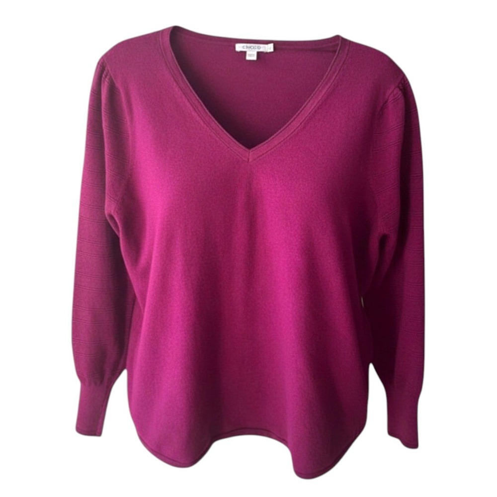 Chico's Womens Sweater Magenta Sz 3 XL Chic Stretch Moto Minimalist Classic